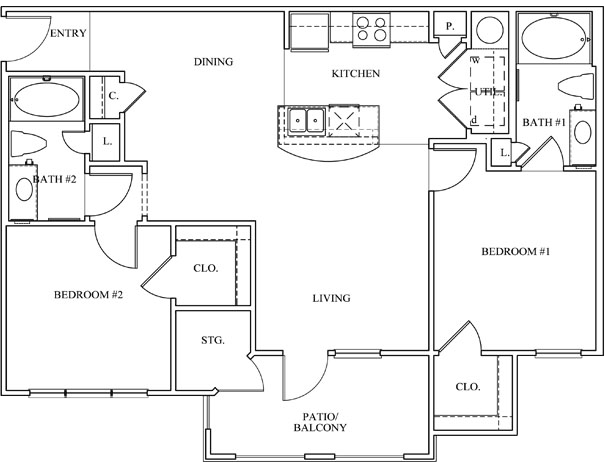 Two bedroom two bath floor plan